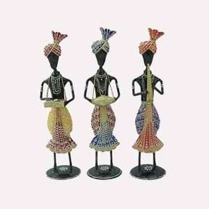 Handicraft Junction Iron Tribal Musician Sardar Dolls Set of 3 Handmade Decorative Gift Item Showpiece