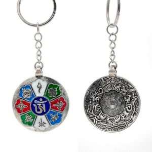 Dual sided Keychain 8 Lucky Signs and Zodiac (Silver)