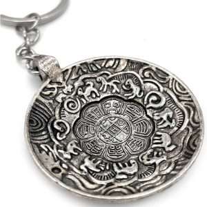 Dual sided Keychain 8 Lucky Signs and Zodiac (Silver)