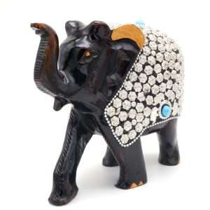 Likla Meenakari Handmade Wooden Elephant Showpiece Set of 4 (Blue)